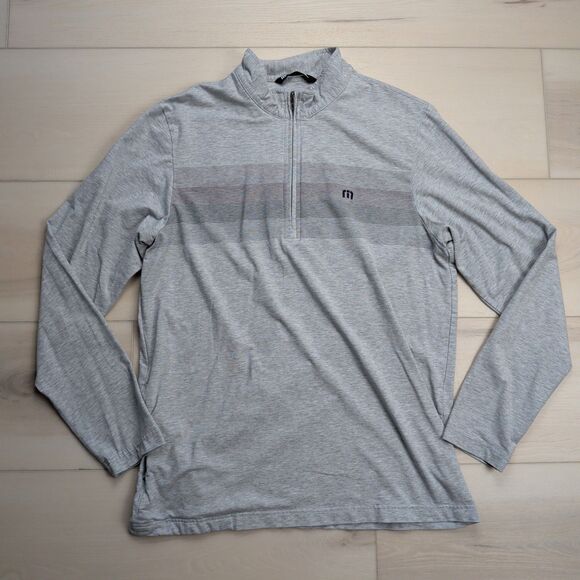 Travis Mathew Shirt Mens L Tequila Sunrise 1/4 Zip Long Sleeve Gray Pocket Golf - Picture 1 of 11